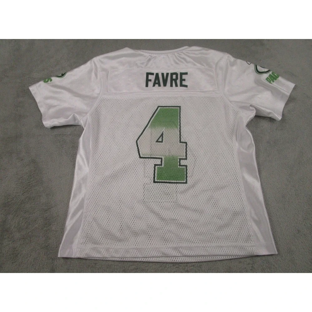 Green‎ Bay Packers Jersey Girls Medium White Brett Farve Reebok NFL Football